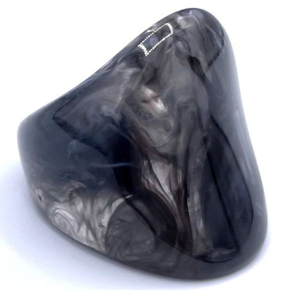 Black with Light Gray Swirl Acrylic Geometric Chunky Statement Ring Size 8.5